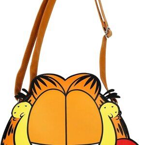 Orange Garfield Tongue Out Novelty Crossbody Bag - Playful, Durable PU, Adjustab